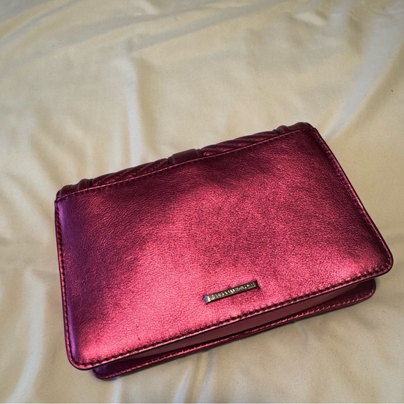 Rebecca Minkoff Metallic Hot Pink Chevron Quilted Small Love Crossbody Purse - Picture 5 of 6